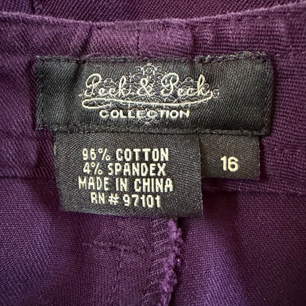Peck & Peck Collection Purple Straight Leg Cotton Stretch Pants Womens Size 16 - Picture 3 of 12